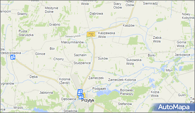 mapa Suków gmina Przytyk, Suków gmina Przytyk na mapie Targeo