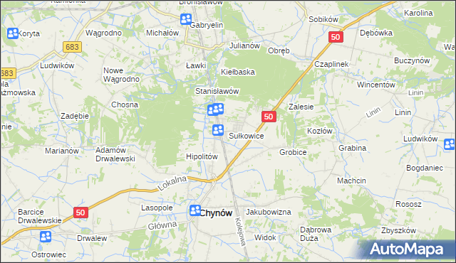 mapa Sułkowice gmina Chynów, Sułkowice gmina Chynów na mapie Targeo