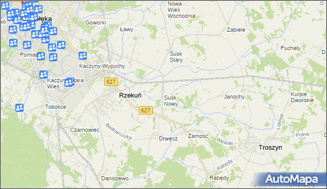 mapa Susk Nowy gmina Rzekuń, Susk Nowy gmina Rzekuń na mapie Targeo