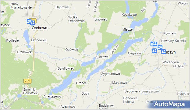 mapa Suszewo gmina Orchowo, Suszewo gmina Orchowo na mapie Targeo