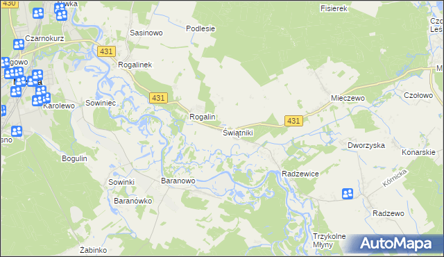 mapa Świątniki gmina Mosina, Świątniki gmina Mosina na mapie Targeo