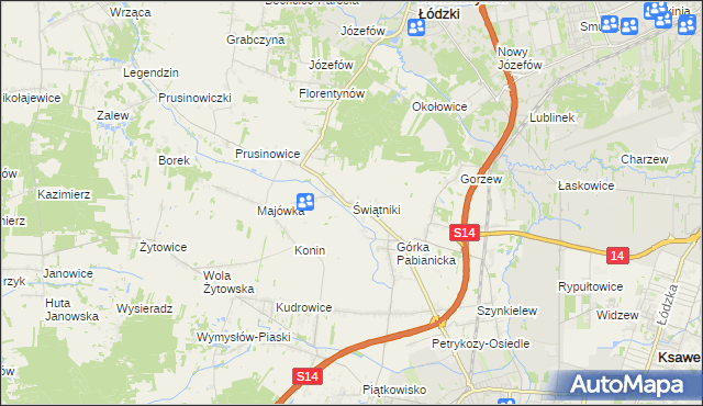 mapa Świątniki gmina Pabianice, Świątniki gmina Pabianice na mapie Targeo
