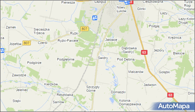 mapa Świdry gmina Łuków, Świdry gmina Łuków na mapie Targeo