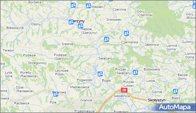 mapa Święcany, Święcany na mapie Targeo