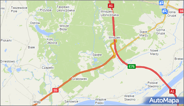 mapa Święte gmina Świecie, Święte gmina Świecie na mapie Targeo