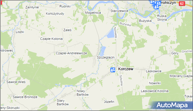 mapa Szczeglacin, Szczeglacin na mapie Targeo