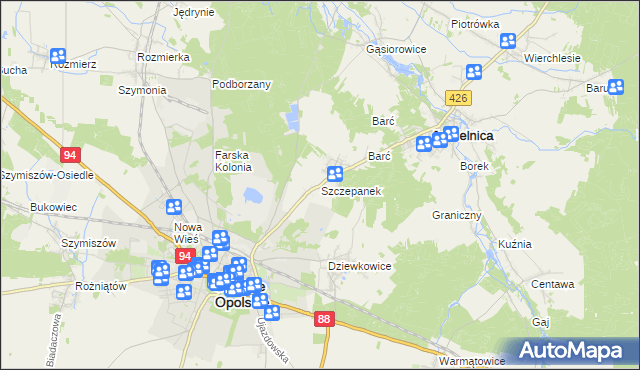 mapa Szczepanek gmina Strzelce Opolskie, Szczepanek gmina Strzelce Opolskie na mapie Targeo