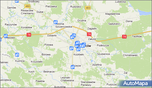 mapa Szczerców, Szczerców na mapie Targeo