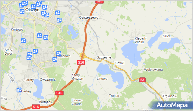 mapa Szczęsne gmina Purda, Szczęsne gmina Purda na mapie Targeo