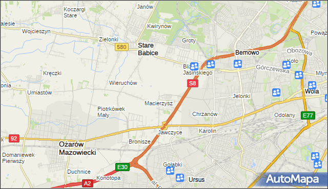 mapa Szeligi gmina Ożarów Mazowiecki, Szeligi gmina Ożarów Mazowiecki na mapie Targeo