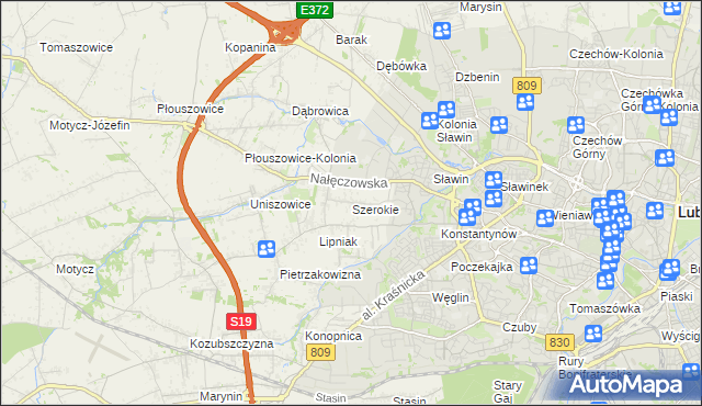 mapa Szerokie gmina Konopnica, Szerokie gmina Konopnica na mapie Targeo