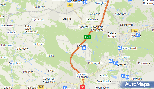 mapa Szewce gmina Sitkówka-Nowiny, Szewce gmina Sitkówka-Nowiny na mapie Targeo