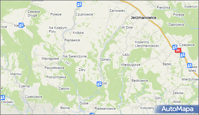 mapa Szklary gmina Jerzmanowice-Przeginia, Szklary gmina Jerzmanowice-Przeginia na mapie Targeo