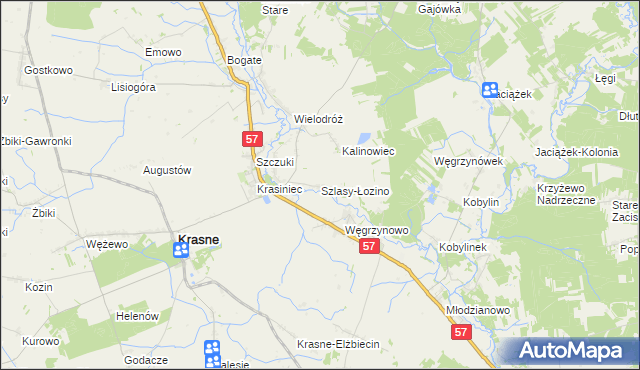 mapa Szlasy-Łozino, Szlasy-Łozino na mapie Targeo