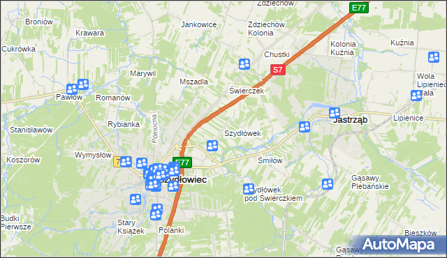 mapa Szydłówek gmina Szydłowiec, Szydłówek gmina Szydłowiec na mapie Targeo