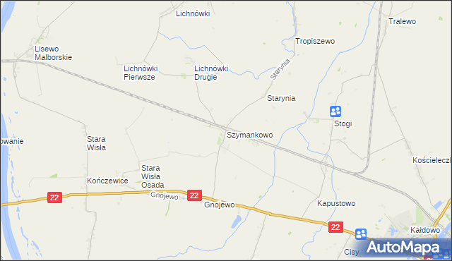 mapa Szymankowo gmina Lichnowy, Szymankowo gmina Lichnowy na mapie Targeo