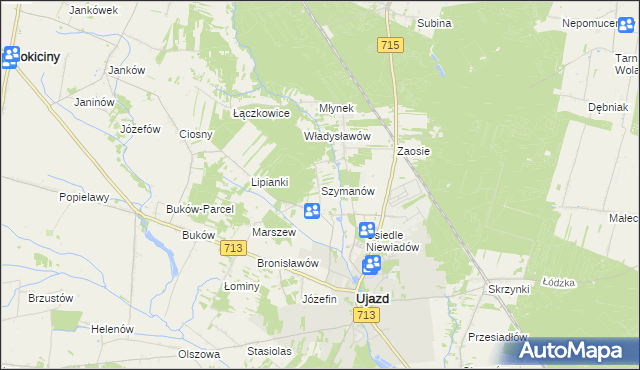 mapa Szymanów gmina Ujazd, Szymanów gmina Ujazd na mapie Targeo