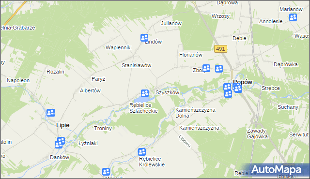 mapa Szyszków gmina Lipie, Szyszków gmina Lipie na mapie Targeo