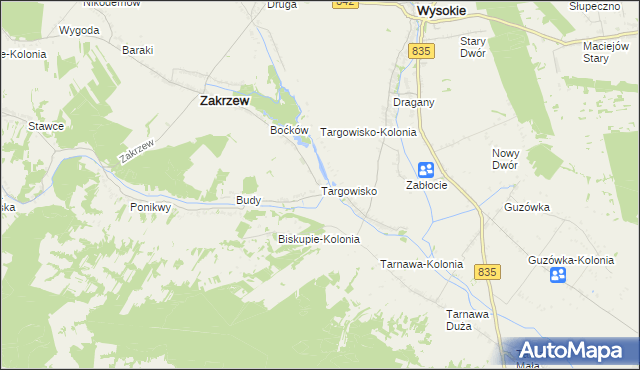mapa Targowisko gmina Zakrzew, Targowisko gmina Zakrzew na mapie Targeo