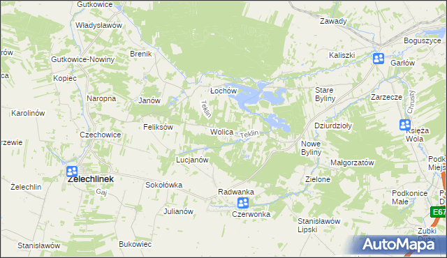 mapa Teklin gmina Żelechlinek, Teklin gmina Żelechlinek na mapie Targeo