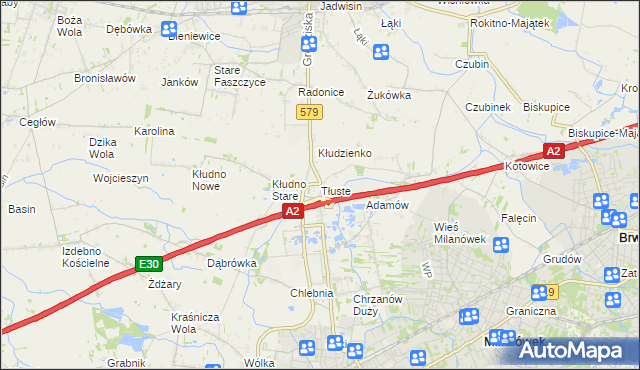 mapa Tłuste gmina Grodzisk Mazowiecki, Tłuste gmina Grodzisk Mazowiecki na mapie Targeo