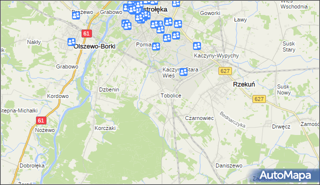 mapa Tobolice gmina Rzekuń, Tobolice gmina Rzekuń na mapie Targeo