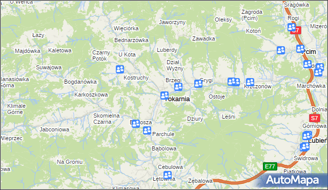 mapa Tokarnia powiat myślenicki, Tokarnia powiat myślenicki na mapie Targeo