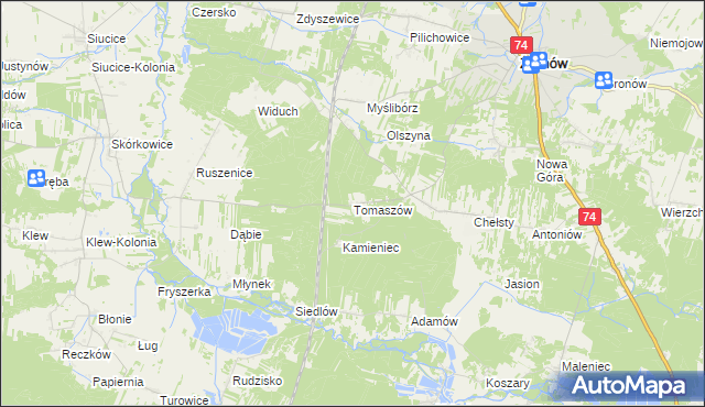 mapa Tomaszów gmina Żarnów, Tomaszów gmina Żarnów na mapie Targeo