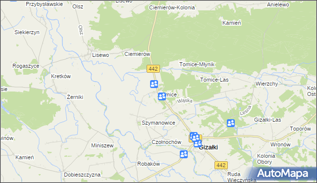 mapa Tomice gmina Gizałki, Tomice gmina Gizałki na mapie Targeo