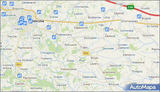 mapa Trąbki gmina Biskupice, Trąbki gmina Biskupice na mapie Targeo