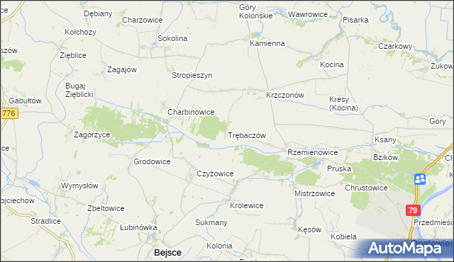 mapa Trębaczów gmina Opatowiec, Trębaczów gmina Opatowiec na mapie Targeo