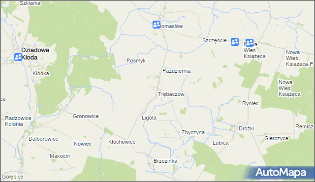 mapa Trębaczów gmina Perzów, Trębaczów gmina Perzów na mapie Targeo