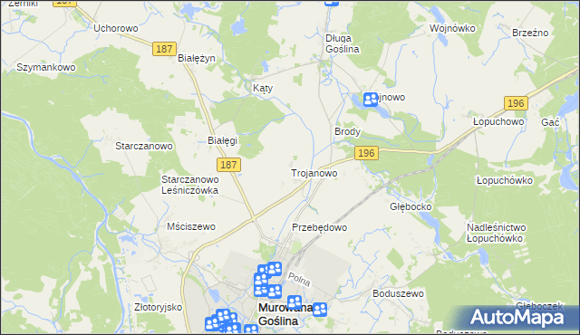 mapa Trojanowo gmina Murowana Goślina, Trojanowo gmina Murowana Goślina na mapie Targeo