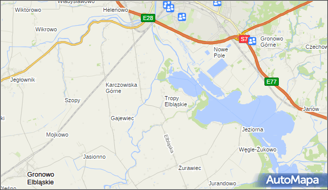 mapa Tropy Elbląskie, Tropy Elbląskie na mapie Targeo