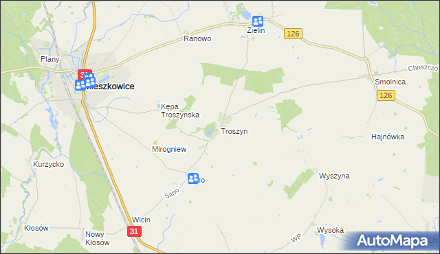 mapa Troszyn gmina Mieszkowice, Troszyn gmina Mieszkowice na mapie Targeo