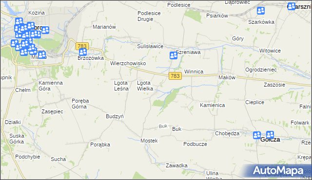 mapa Trzebienice, Trzebienice na mapie Targeo