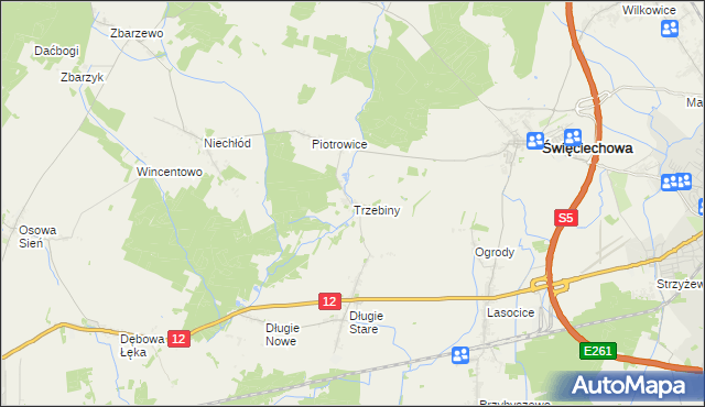 mapa Trzebiny gmina Święciechowa, Trzebiny gmina Święciechowa na mapie Targeo