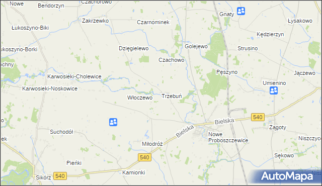mapa Trzebuń gmina Stara Biała, Trzebuń gmina Stara Biała na mapie Targeo