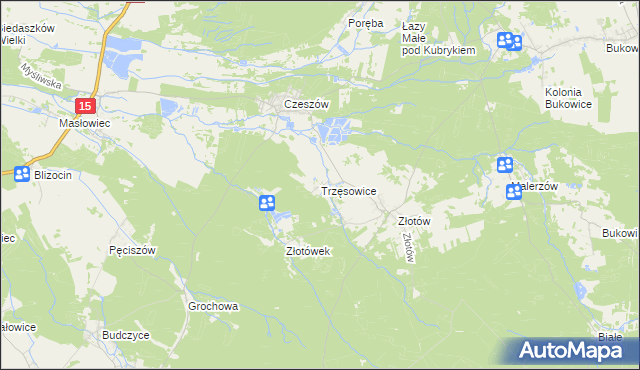 mapa Trzęsowice, Trzęsowice na mapie Targeo