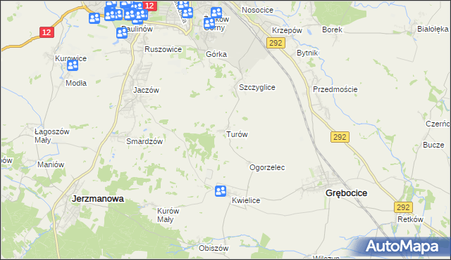 mapa Turów gmina Głogów, Turów gmina Głogów na mapie Targeo