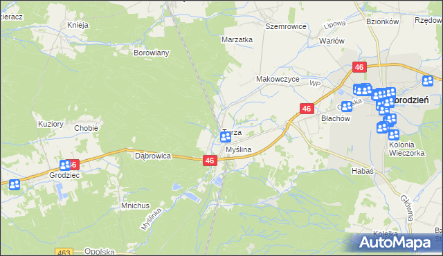 mapa Turza gmina Dobrodzień, Turza gmina Dobrodzień na mapie Targeo