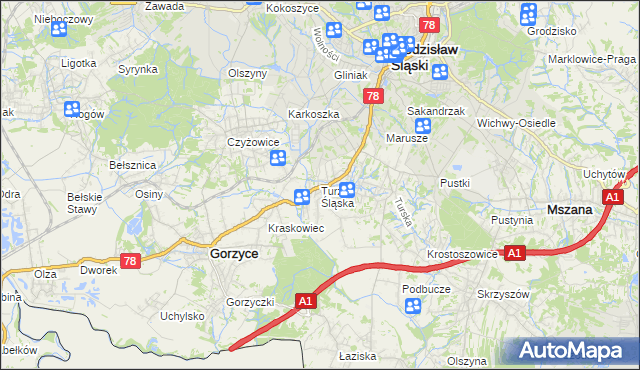 mapa Turza Śląska, Turza Śląska na mapie Targeo