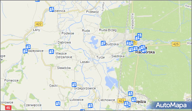 mapa Turze gmina Kuźnia Raciborska, Turze gmina Kuźnia Raciborska na mapie Targeo