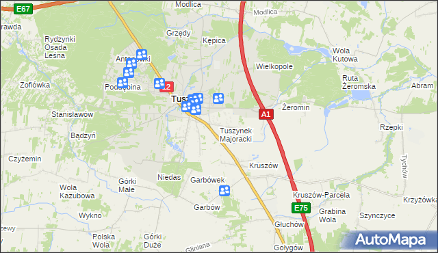 mapa Tuszynek Majoracki, Tuszynek Majoracki na mapie Targeo