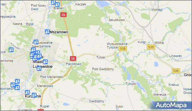 mapa Tylice gmina Nowe Miasto Lubawskie, Tylice gmina Nowe Miasto Lubawskie na mapie Targeo