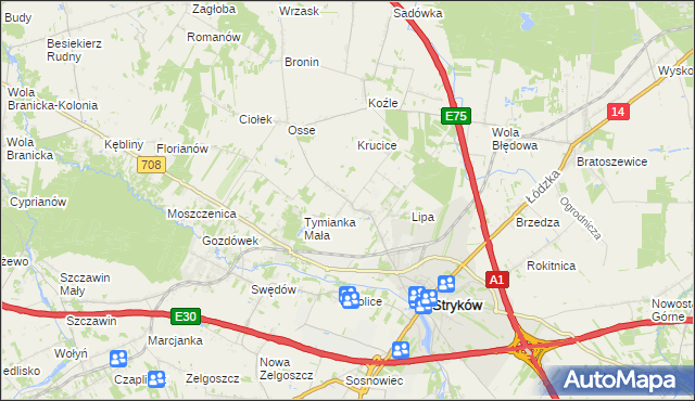 mapa Tymianka gmina Stryków, Tymianka gmina Stryków na mapie Targeo