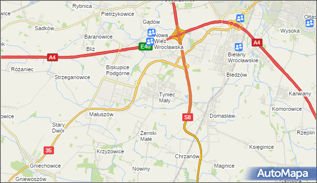 mapa Tyniec Mały, Tyniec Mały na mapie Targeo