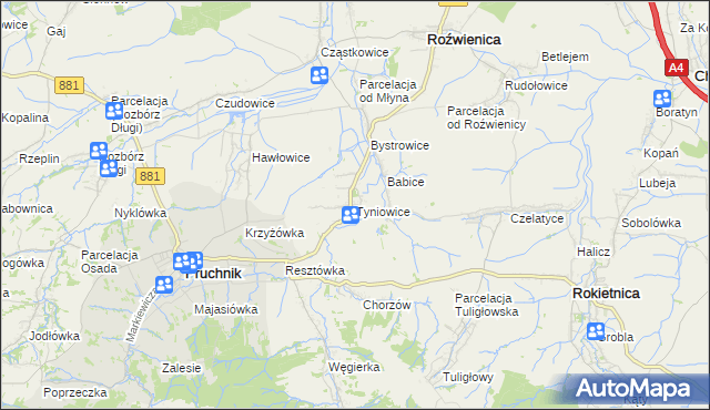 mapa Tyniowice, Tyniowice na mapie Targeo