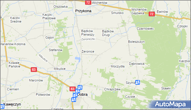 mapa Ugory gmina Dobra, Ugory gmina Dobra na mapie Targeo