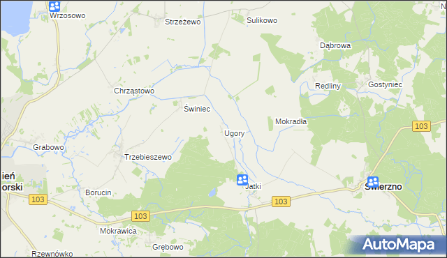 mapa Ugory gmina Świerzno, Ugory gmina Świerzno na mapie Targeo